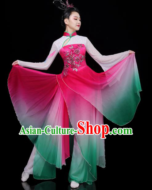 China Classical Dance Clothing Umbrella Dance Garment Costumes Fan Performance Rosy Outfits Woman Group Dancewear
