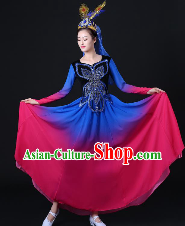 Chinese Uighur Minority Opening Dance Clothing Xinjiang Ethnic Female Performance Costumes Uyghur Nationality Dance Dress Outfits