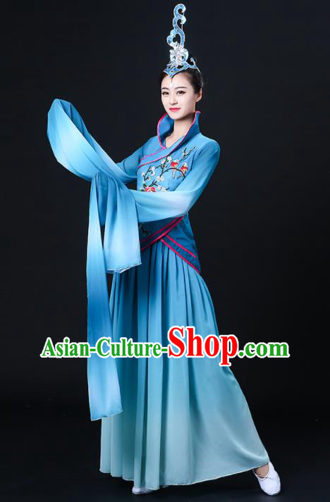 China Water Sleeve Dance Blue Dress Woman Dancewear Classical Dance Clothing Hanfu Dance Garment Costumes