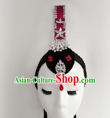 Chinese Classical Dance Hair Accessories Women Group Performance Headdress Beauty Dance Hairpieces Traditional Hanfu Dance Wigs Chignon