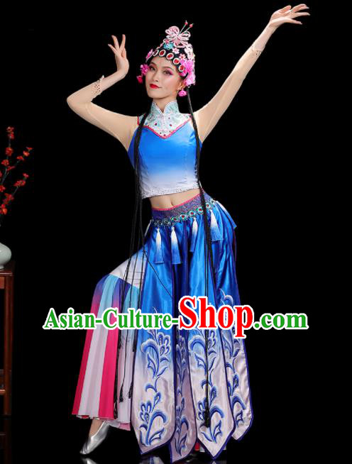 China Classical Dance Garment Costumes Umbrella Dance Dress Opera Dance Blue Outfits Woman Performance Clothing