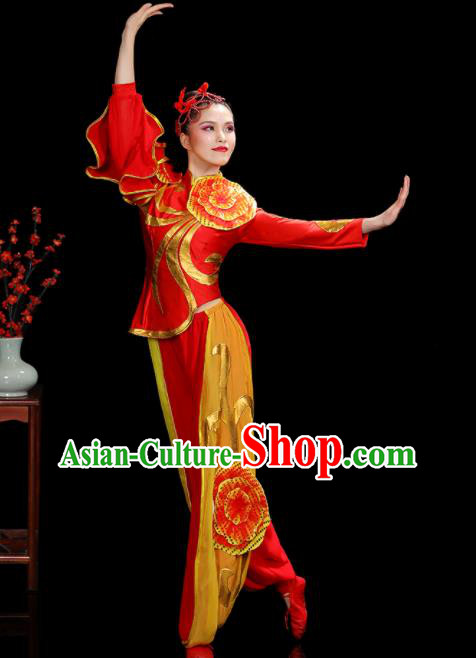 Chinese Yangko Performance Apparels Folk Dance Clothing Traditional Dragon Dance Red Outfits New Year Drum Dance Costumes