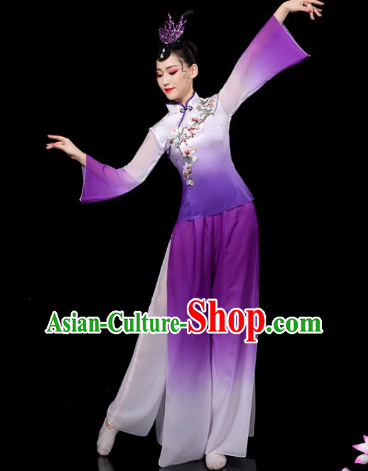 Chinese Traditional Fan Dance Purple Outfits New Year Drum Dance Costumes Yangko Performance Apparels Folk Dance Clothing