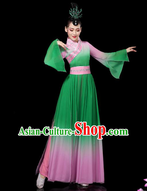 China Woman Performance Clothing Classical Dance Garment Costumes Umbrella Dance Dress Palace Fan Dance Green Outfits