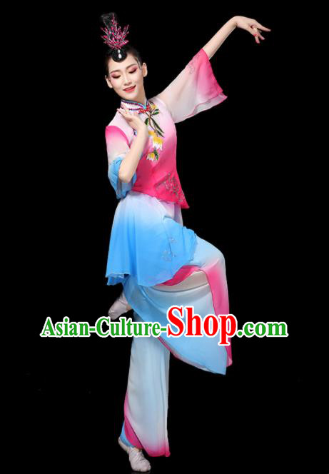 Chinese Traditional Fan Dance Pink Outfits Female Group Dance Costumes Yangko Performance Apparels Folk Dance Clothing