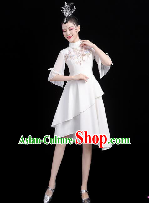 Professional China Modern Dance Clothing Opening Dance White Dress Women Group Dance Costumes Chorus Performance Garments