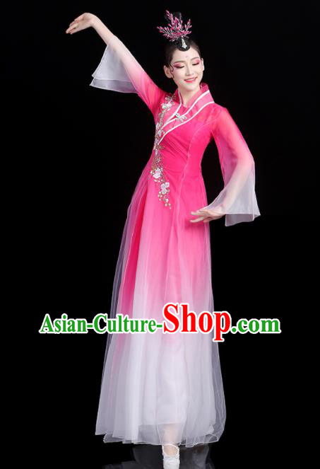 China Umbrella Dance Pink Dress Fan Dance Outfits Woman Performance Clothing Classical Dance Garment Costumes