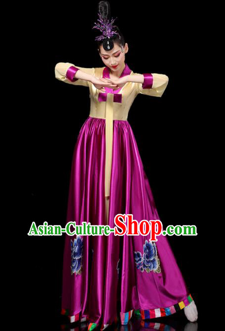 Chinese Chaoxian Minority Dance Clothing Ethnic Female Dance Costumes Korean Nationality Stage Performance Purple Dress Outfits