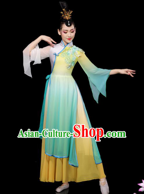 China Umbrella Dance Dress Palace Fan Dance Green Outfits Woman Performance Clothing Classical Dance Garment Costumes