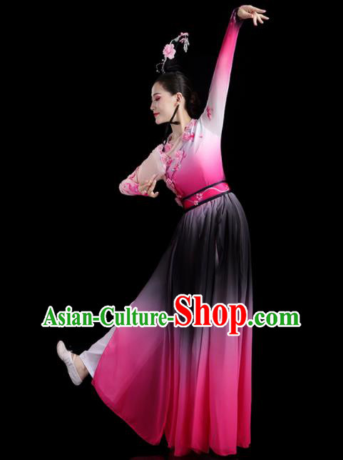 China Fan Dance Pink Dress Jasmine Flower Performance Outfits Woman Dancewear Classical Dance Clothing Umbrella Dance Garment Costumes