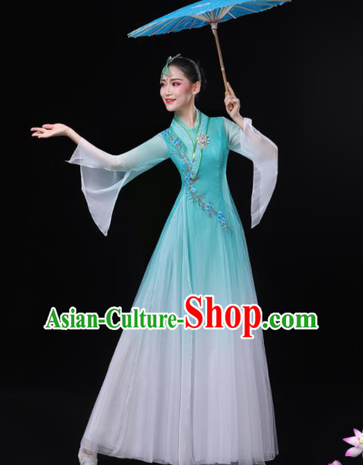 China Umbrella Dance Garment Costumes Fan Dance Blue Dress Jasmine Flower Performance Outfits Woman Dancewear Classical Dance Clothing