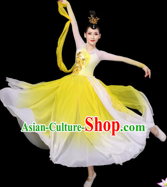 China Classical Dance Garment Costumes Umbrella Dance Dress Palace Fan Dance Yellow Outfits Woman Performance Clothing