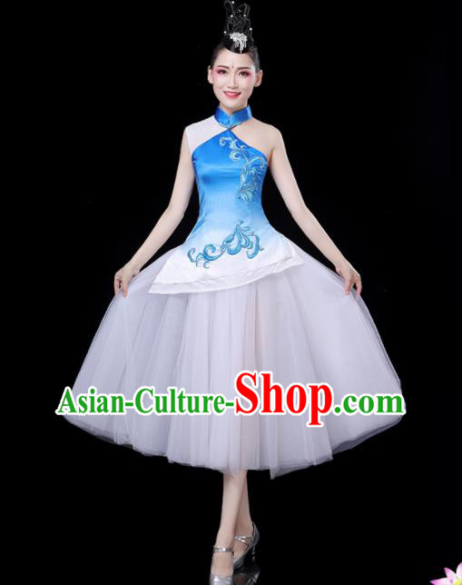 Professional China Women Group Dance Costume Chorus Performance Garments Modern Dance Clothing Opening Dance Veil Dress