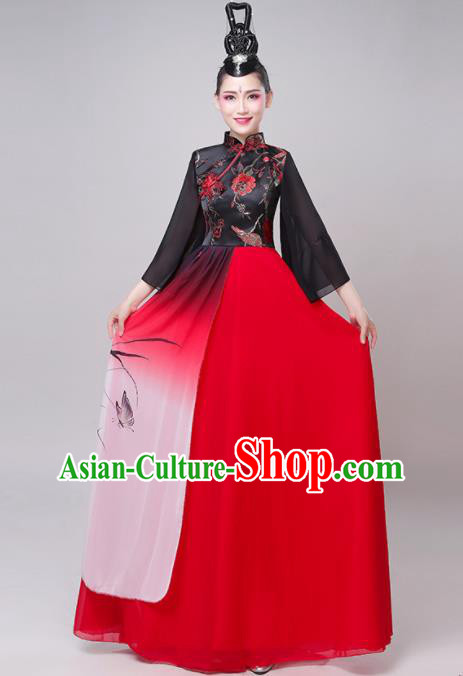 Professional China Opening Dance Red Dress Women Group Dance Costume Chorus Performance Garments Modern Dance Clothing