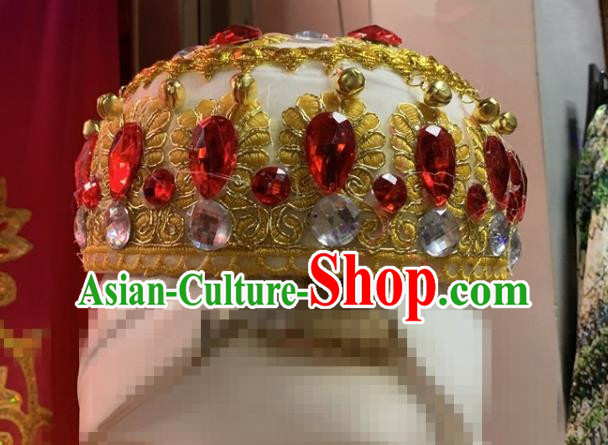 China Uighur Nationality Dance Headwear Uyghur Minority Performance Headdress Xinjiang Ethnic Woman Folk Dance White Hat