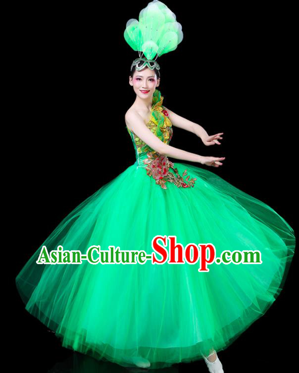 Professional China Chorus Performance Garments Modern Dance Clothing Spring Festival Gala Opening Dance Green Dress Women Peony Dance Costume