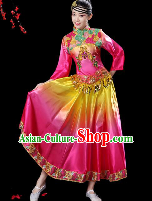 China Umbrella Dance Garment Costumes Yangge Dance Pink Dress Outfits Woman Dancewear Classical Dance Clothing