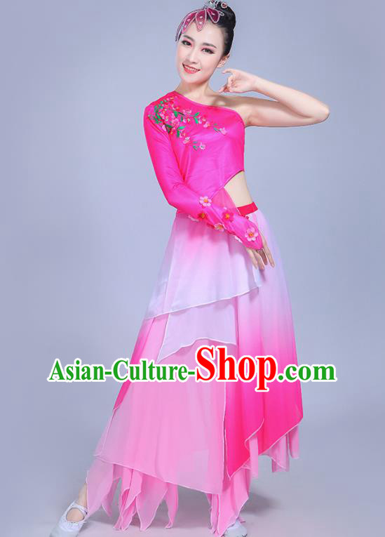China Woman Dancewear Classical Dance Clothing Umbrella Dance Garment Costumes Lotus Dance Rosy Dress Outfits