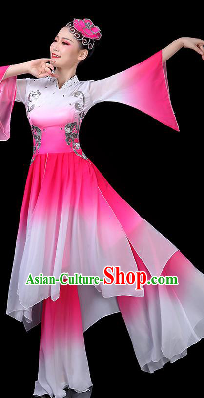 China Woman Dancewear Classical Dance Clothing Umbrella Dance Garment Costumes Fan Dance Dress Lotus Dance Rosy Outfits