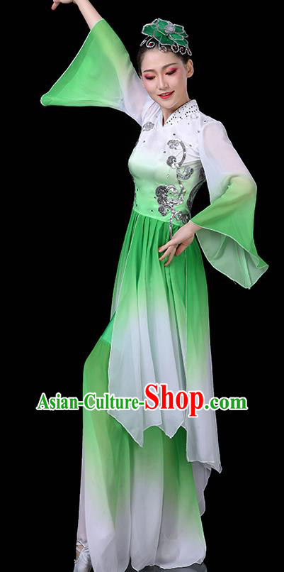 China Lotus Dance Green Outfits Woman Dancewear Classical Dance Clothing Umbrella Dance Garment Costumes Fan Dance Dress