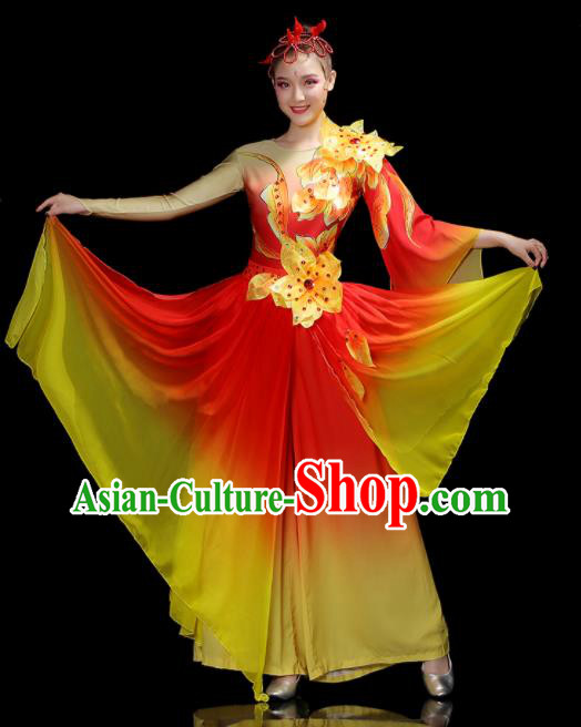 China Classical Dance Clothing Umbrella Dance Garment Costumes Fan Dance Red Dress Outfits Woman Dancewear