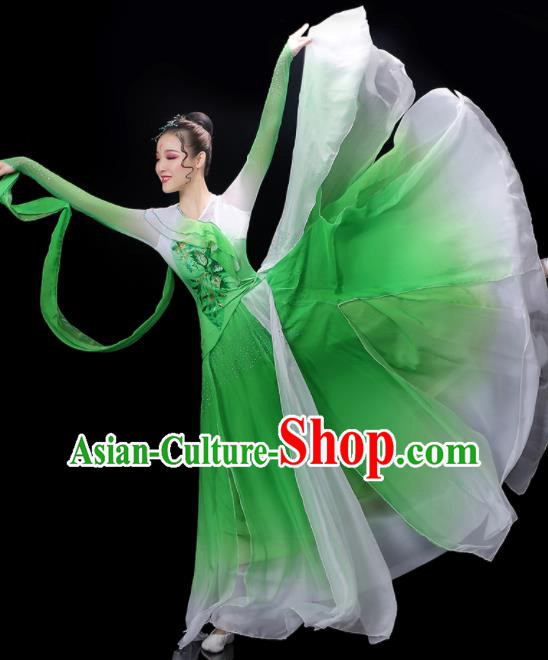 China Woman Jasmine Flower Dancewear Classical Dance Clothing Umbrella Dance Garment Costumes Fan Dance Green Dress Outfits