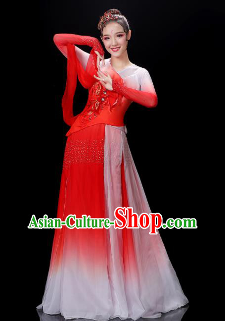 China Classical Dance Clothing Umbrella Dance Garment Costumes Palace Fan Dance Red Dress Outfits Woman Jasmine Flower Dancewear