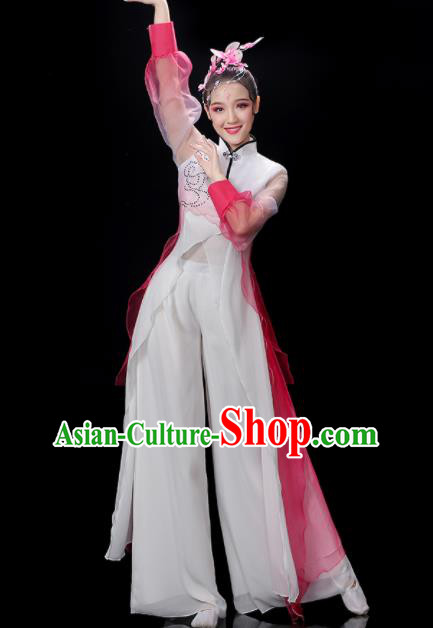 China Umbrella Dance Garment Costumes Group Fan Performance Rosy Outfits Woman Dancewear Classical Dance Clothing