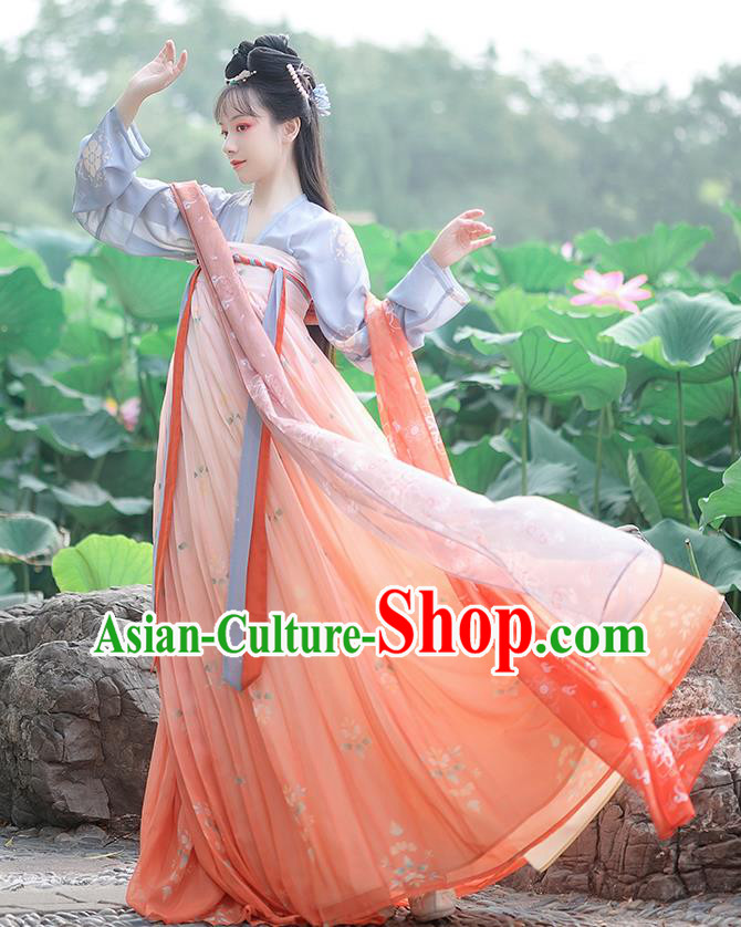 China Traditional Tang Dynasty Young Lady Hanfu Dress Clothing Ancient Historical Garment Costumes