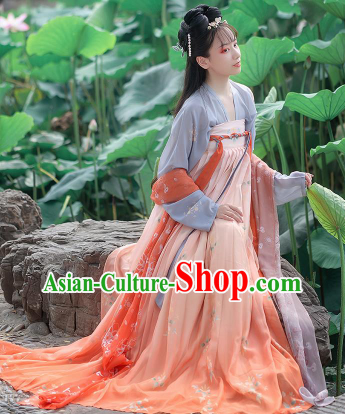 China Traditional Tang Dynasty Young Lady Hanfu Dress Clothing Ancient Historical Garment Costumes