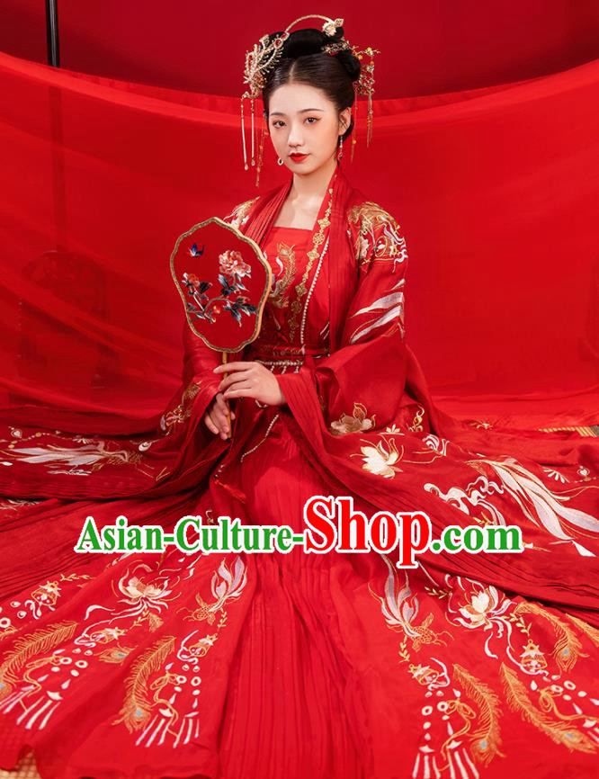 China Traditional Wedding Red Hanfu Dress Song Dynasty Princess Historical Clothing Ancient Nobility Lady Garment Costumes Full Set