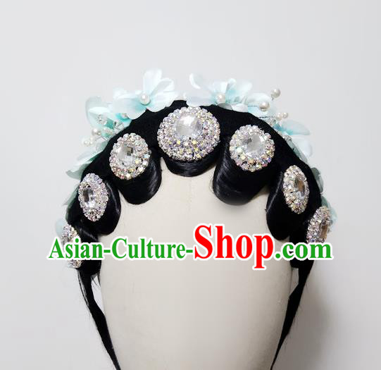 Chinese Stage Performance Hairpieces Traditional Opera Dance Wigs Chignon Classical Dance Hair Accessories Women Dance Headdress