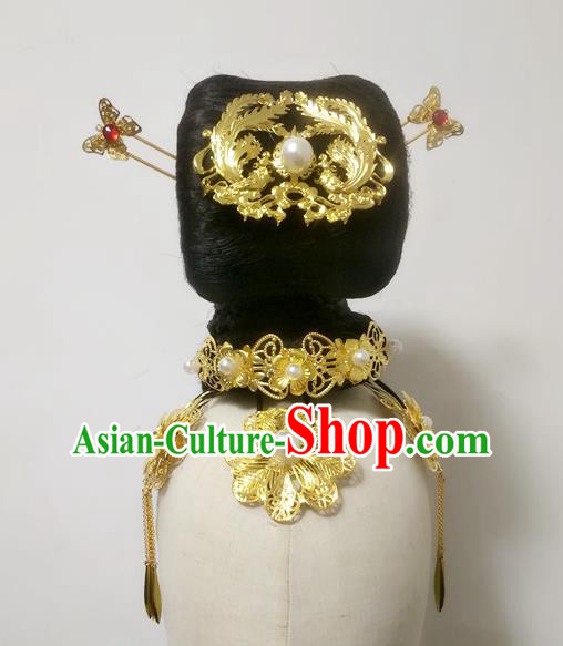 Chinese Classical Dance Hair Accessories Women Dance Headdress Stage Performance Hairpieces Traditional Tang Dynasty Court Dance Wigs Chignon