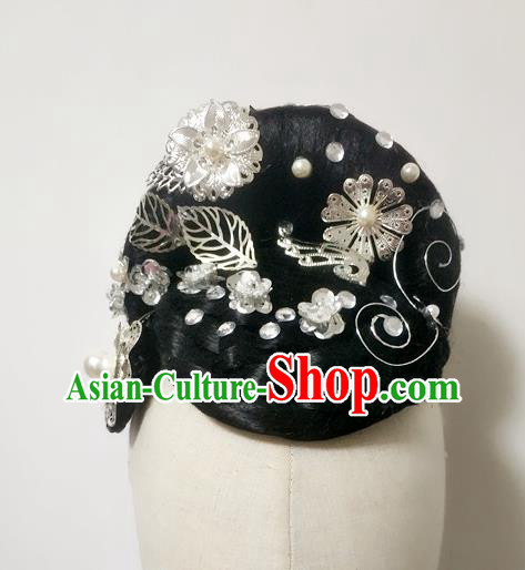 Chinese Women Dance Headdress Stage Performance Hairpieces Traditional Fan Dance Wigs Chignon Classical Dance Hair Accessories