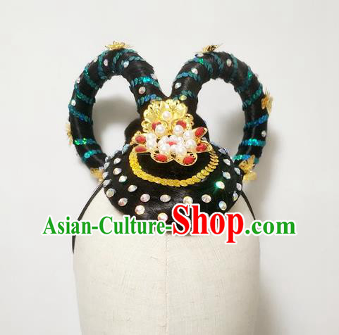 Chinese Stage Performance Hairpieces Traditional Flying Apsaras Dance Wigs Chignon Classical Dance Hair Accessories Fairy Dance Headdress