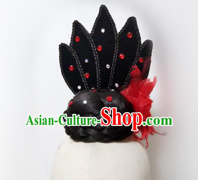 Chinese Classical Dance Hair Accessories Jinghong Dance Headdress Stage Performance Hairpieces Traditional Court Dance Wigs Chignon