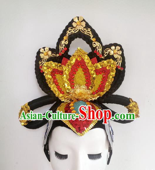 Chinese Classical Dance Hair Accessories Flying Apsaras Dance Headdress Fairy Dance Hairpieces Traditional Stage Performance Wigs Chignon
