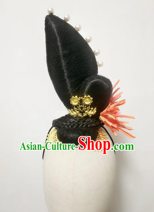 Chinese Traditional Stage Performance Wigs Chignon Classical Dance Hair Accessories Court Dance Headdress Fairy Dance Hairpieces