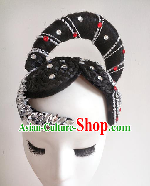 China Ewenki Nationality Dance Hair Accessories Folk Dance Hair Crown Ethnic Dance Wigs Chignon