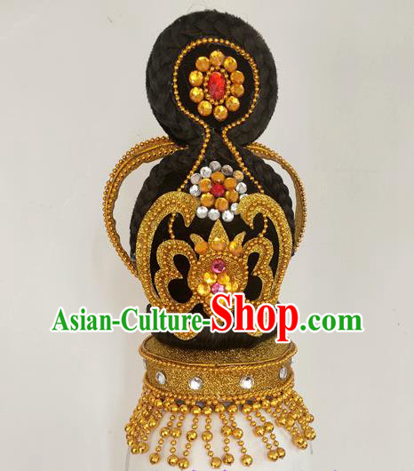 Chinese Classical Dance Hair Accessories Women Group Dance Headdress Hanfu Dance Hairpieces Traditional Stage Performance Wigs Chignon