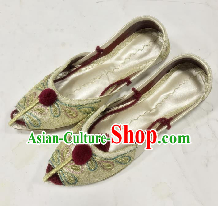 Handmade India Female Yellow Leather Shoes Indian Folk Dance Shoes Embroidery Shoes Asian Nepal Shoes