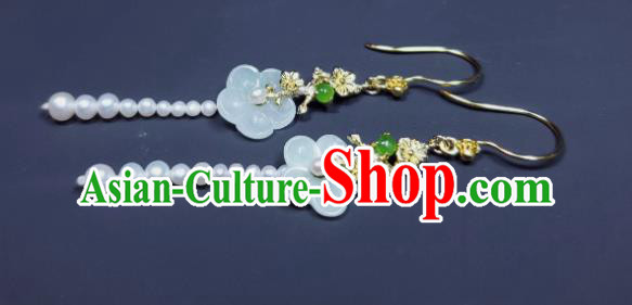 Handmade Chinese Song Dynasty Princess Eardrop Traditional Ear Accessories National Pearls Earrings Cheongsam Jade Plum Ear Jewelry