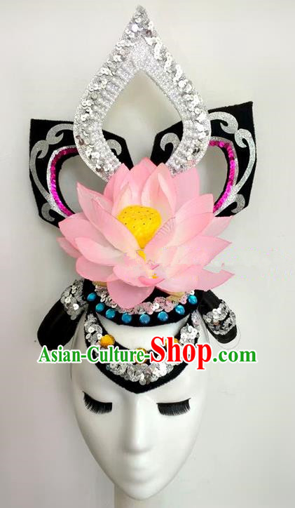 China Lotus Dance Headpiece Women Opening Dance Hair Crown Classical Dance Hat Yangko Dance Hair Accessories