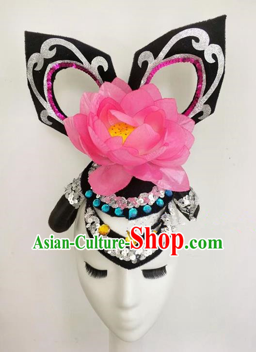 China Group Dance Hair Accessories Lotus Dance Headpiece Women Opening Dance Hair Crown Classical Dance Hat