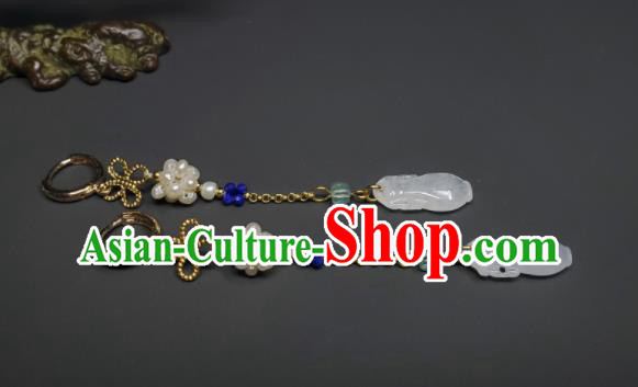 Handmade Chinese Traditional Jade Ear Jewelry Qing Dynasty Pearls Eardrop Cheongsam Ear Accessories National Earrings