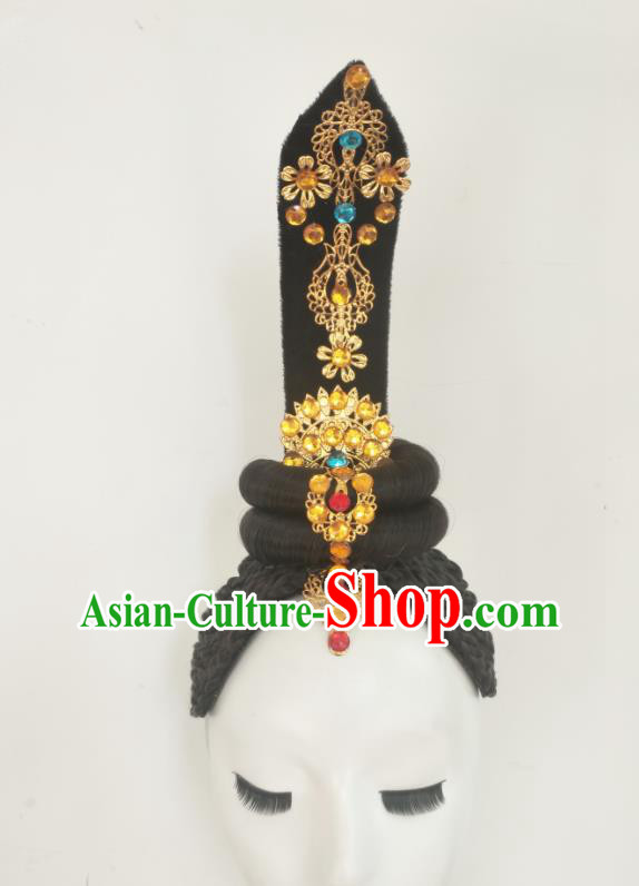 Chinese Classical Dance Hair Accessories Woman Group Dance Headdress Fairy Dance Hairpieces Traditional Hanfu Dance Wigs Chignon