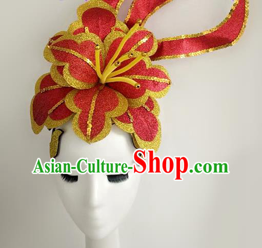 China Modern Dance Headpiece Women Opening Dance Hair Crown Peony Dance Hat Stage Performance Hair Accessories