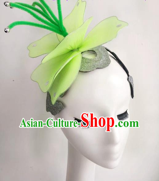 China Group Dance Green Flower Hat Stage Performance Hair Accessories Modern Dance Headpiece Women Opening Dance Hair Crown