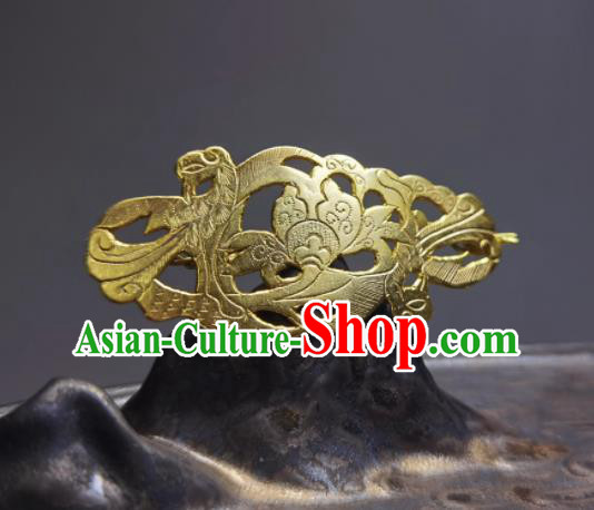 Chinese Ancient Empress Hairpin Traditional Hair Accessories Handmade Qing Dynasty Queen Golden Phoenix Hair Stick