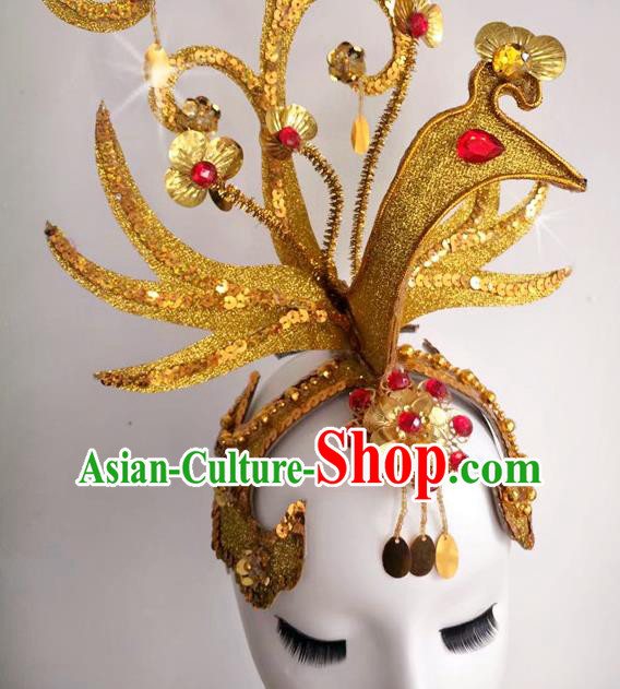 China Women Opening Dance Hair Crown Group Dance Golden Hat Stage Performance Hair Accessories Modern Dance Headpiece